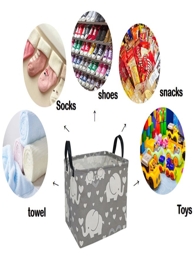 DUYIY Rectangle Gift Storage Basket Home Shelf Storage Basket Organizer Box Clothes Laundry Hamper Nursery Basket Laundry Basket with Handles (love elephant) - Image 3